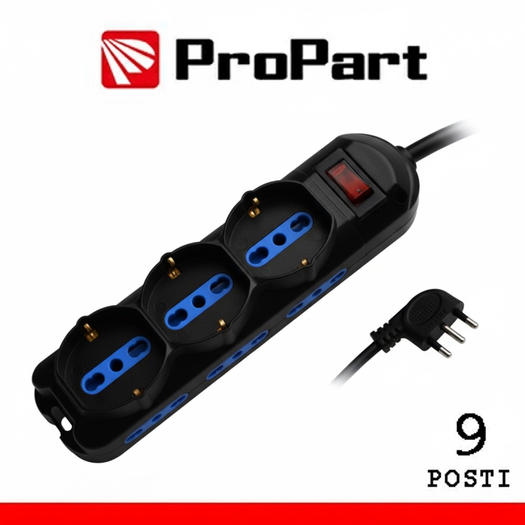 [PEM2613-BK] Multipresa 9pos bipasso + bipasso/schuko spina10A + int nera