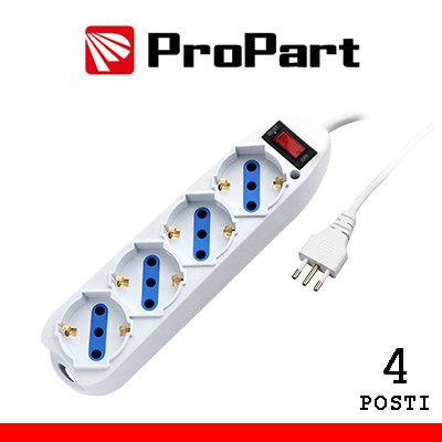 [PEM3514-W] Multipresa 4pos bipasso/schuko spina10A +interr.