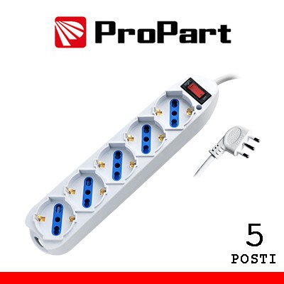[PEM3515-W] Multipresa 5pos bipasso/schuko spina10A +interr.