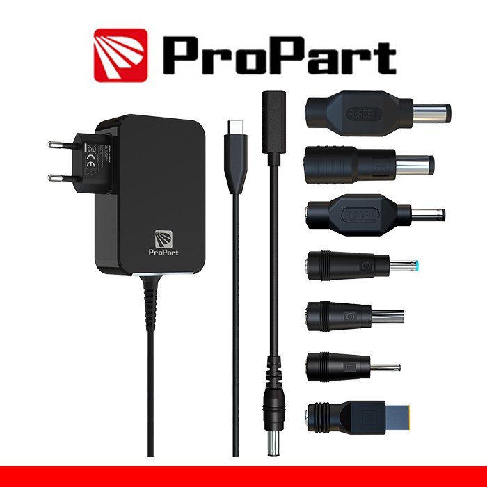 Alimentatore Propart GaN Type C 90W  + 7 Connettori DC nero